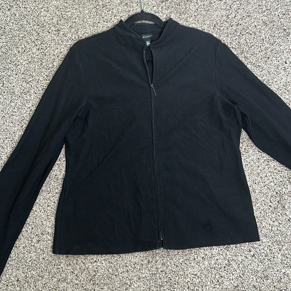 Eileen fisher black rib zip up top size large quite luxury minimalist neutral - Picture 9 of 10